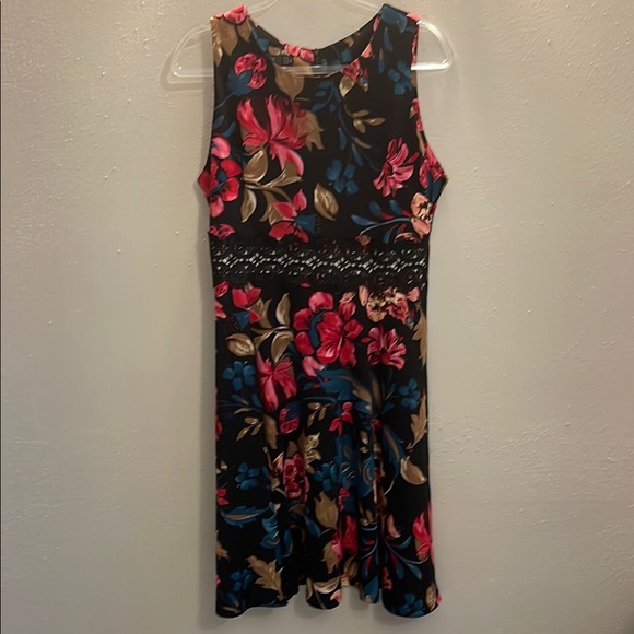 Homeyee Dresses & Skirts - Floral Sleeveless Dress - Black and Pink